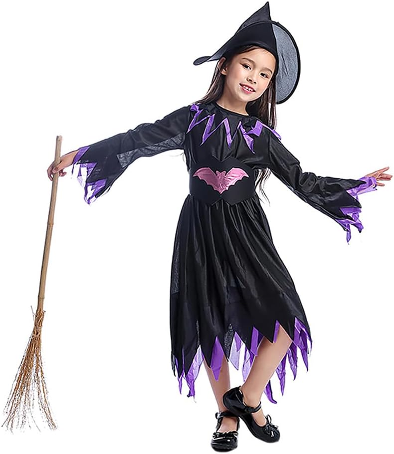 Little Surprise Box Costume for Girls | Halloween Witch Costume for Girls Purple Bat Witch Dress Up | Fancy Dress Costume Cosplay Dress for Girls