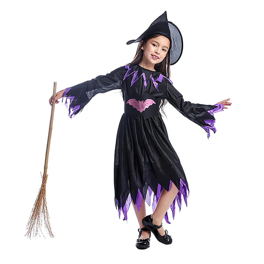 Little Surprise Box Costume for Girls | Halloween Witch Costume for Girls Purple Bat Witch Dress Up | Fancy Dress Costume Cosplay Dress for Girls