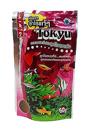Tyoku Fish Food (Dry Moina Macrocopa) Mini Floating Pellets 60 G. High Protein 61-70% Guppy & All Tropical Fish Food For Feed Baby Fry Fish Small Fish, Color Enhancing, Growth Fast Formula Fish Feed #TOP20