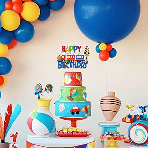 Train Happy Birthday Cake Topper Transportation Steam Train Traffic Vehicle Cake Decorations Railroad Crossing Theme Birthday Party Supplies For Boys Kids #TOP4