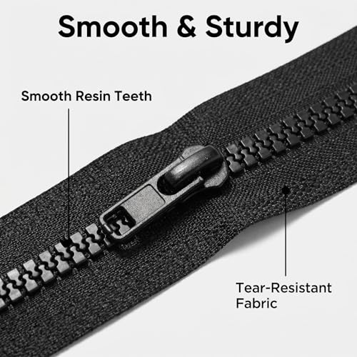 Image of Sawoake 2PCS #5 11 Inch Separating Jacket Zippers for Sewing Coats Jacket Zipper Black Molded Plastic Zippers Bulk Tailor DIY Sewing Tools for Garment /Bags /Home Textile