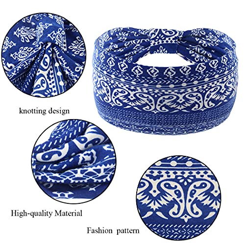 Yeshan Wide Bandana headbands for Women Boho Bandeau Headband Knot Hair Scarf Bands Stretch Floral Printed Non Slip Head bands Elastic Turban Head Wraps Thick African Headband,Pack of 6