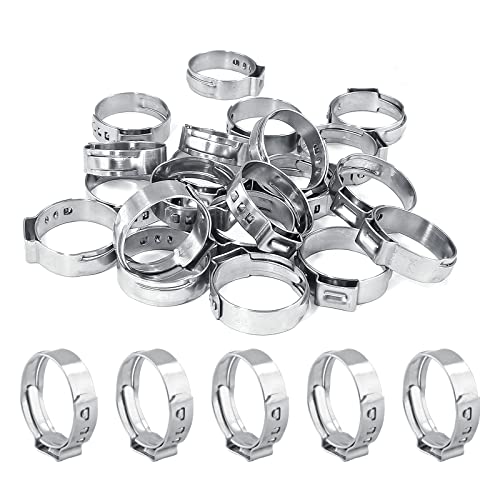 Biaungdo 50Pcs Hose Clamp, 304 Stainless Steel Single Ear Hose Clamps, Adjustable Range(17.8mm - 20mm) Pinch Clamp Assortment for Automotive, Pipe, Plumbing