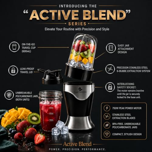 Image of Electrofox ActiveBlend 2 Jar Pro Nutri Blender 750 W Juicer Mixer Grinder For Smoothies, Juice and Protein Shake (2 Jar Active Blend Nutri | 2 Jars | Silver) 4 Years Warranty