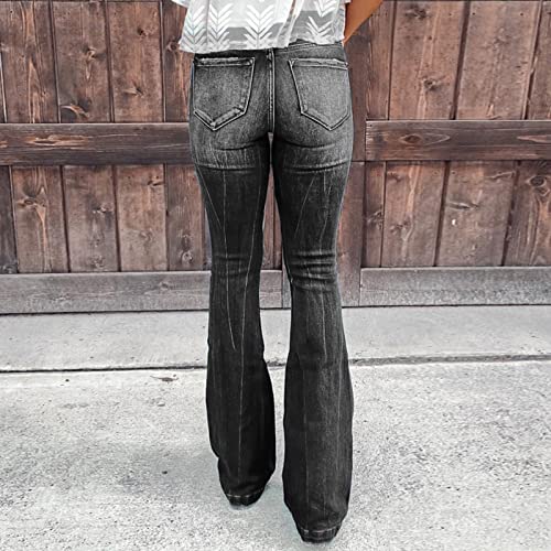 Women's Classic Skinny Jeans Ripped Bell Bottom High Waisted Flared Jean Pants Retro Distressed Wide Leg Denim Pants4