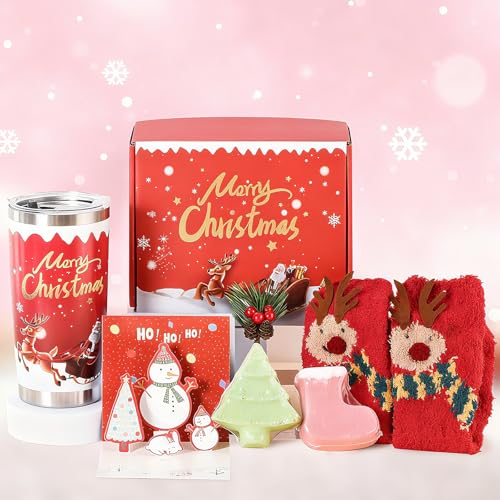 Usmilegift 8pcs Christmas Gifts for Women-Mom Her Best Friend Girlfriend Wife Sister Girls Coworker Teacher,Christmas Stocking,Christmas Gift Box for Women, Xmas Tumbler Presents Set