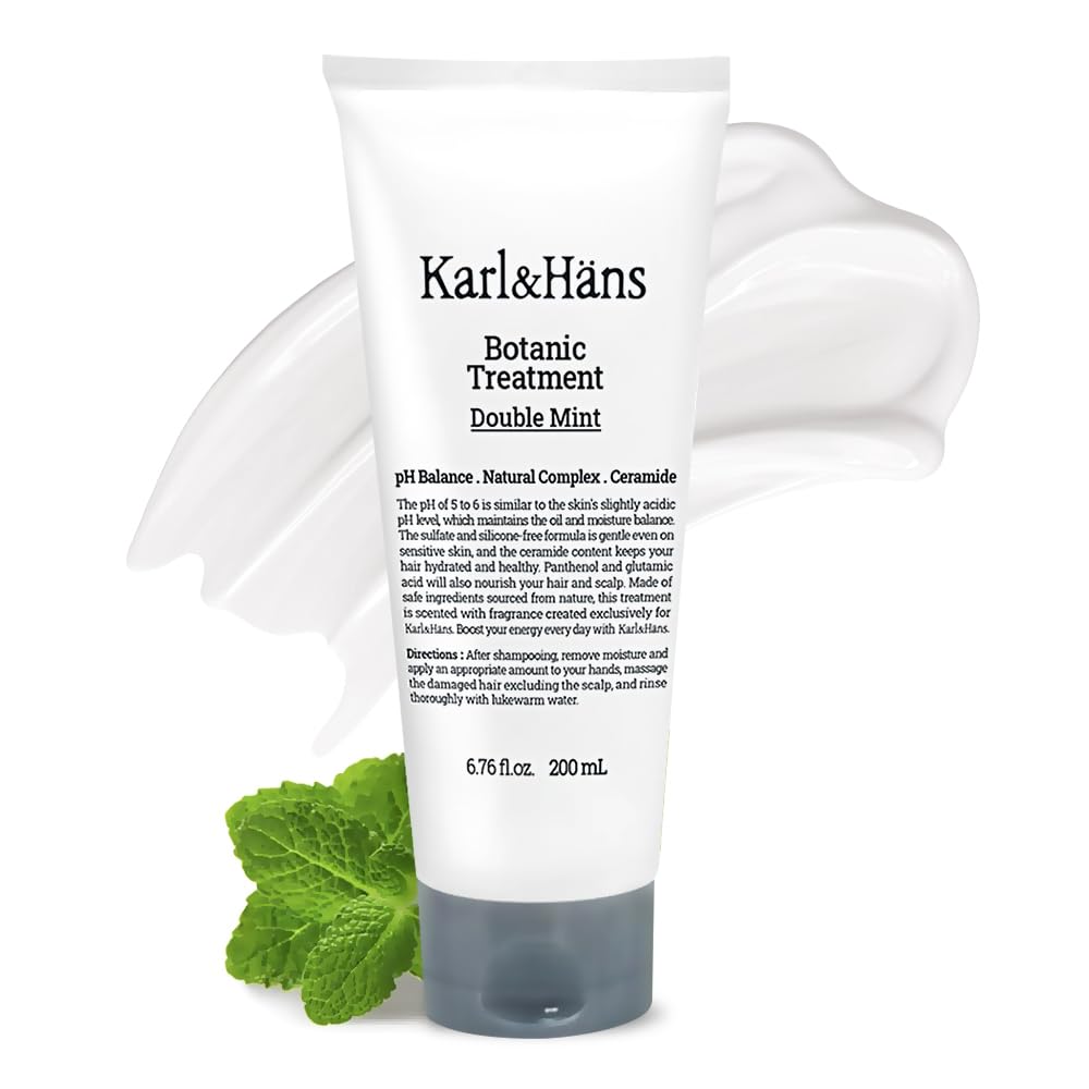 Karl&Hans Botanic Double Mint Conditioner Hair Treatment -Organic, Silicone-Free, Revitalizing Care for Frizzy Hair with Ceramide & Natural Extracts for All Hair Types, 6.76 fl oz