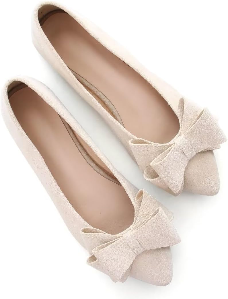 Stunner Womens Bowknot Flower Ballet Flats Pointed Toe Soft Dress Shoes