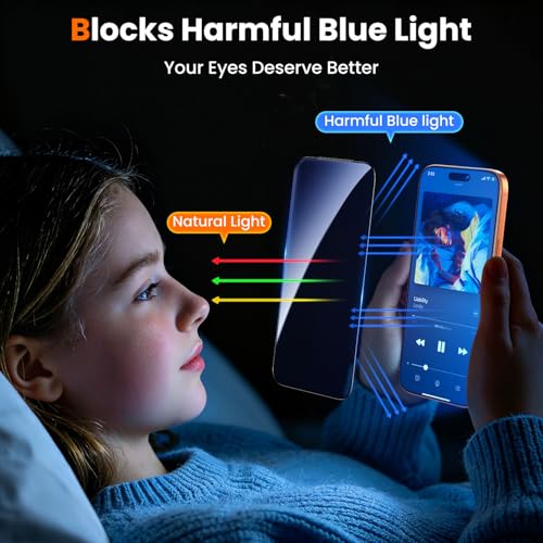 Image of UniqueMe 2 Pack Blue Light Blocking Screen Protector for iPhone 17 Pro Max | 6.9 inch, Anti-blue Light, Eye Protection, Bubble-Free, Tempered Glass, 9H+ Hardness, 3D Full-coverage, Easy Installation