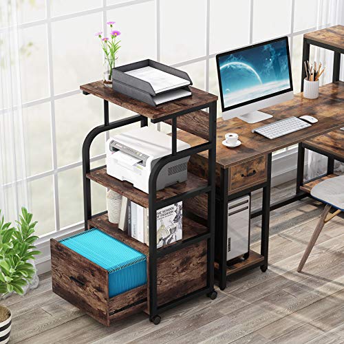 Tribesigns Mobile File Cabinet With Printer Shelf, 3 Tier Printer Stand With Legal Size Drawer, Rolling Filing Cabinet Printer Cart With Storage Shelves For Home Office Kitchen (Rustic Brown) #TOP3