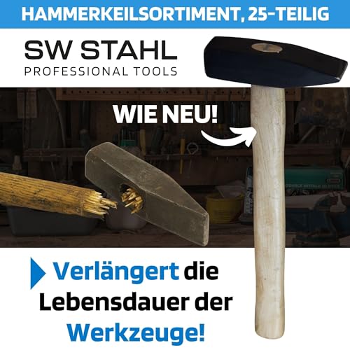 SW-Stahl 50128L Hammerkeilsortiment 25-teilig I Stielbefestigungskeil Set aus verschiedenen Größen I Hammerkeiler für 100 g - 6 kg Kopfgewicht I sichere Verbindung zwischen Hammerstiel und Hammerkopf