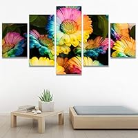 SIGNWIN 5 Panel Canvas Wall Art Modern Art Bouquet Colorful Cool Floral Group Multicolor Photography Realism Romantics for Home Decorations Ready to Hang - 60