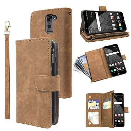Compatible with LG Stylo 2 2+/Stylus 2 Plus/Stylo2 V 2V Verizon Wallet Case and Premium Vintage Leather Flip Credit Card Holder Stand Cell Accessories Phone Cover for G LS775 VS835 Women Men Brown