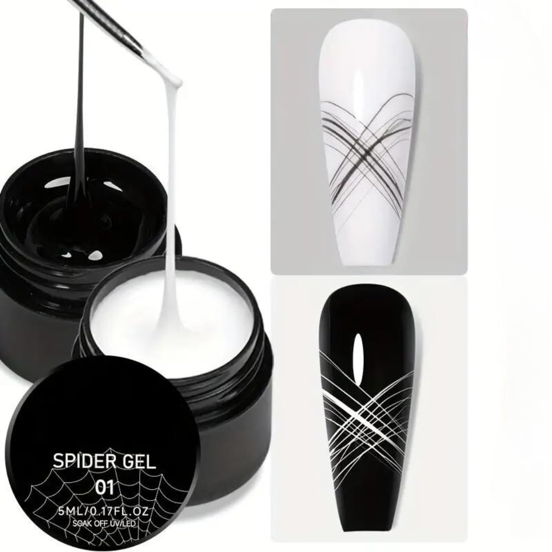 BELISMA Professional Black and White Spider Gel for Nail Art, For Wire Drawing Gel Polish, Set of 2