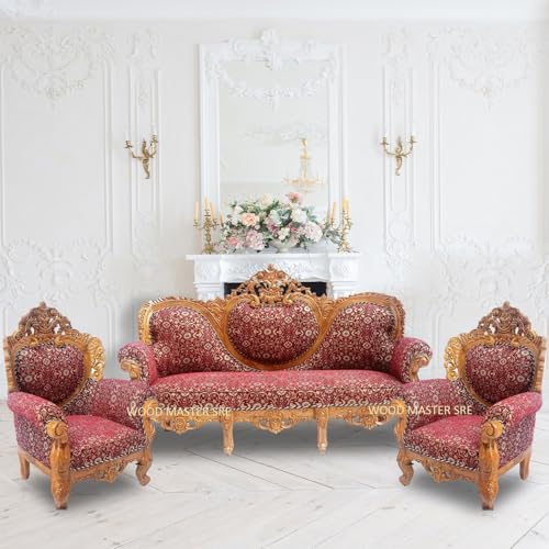 Image of Luxury Wooden Teakwwood Five Seater Sofa Set for Living Room (Honey Brown) Solid Wood Outdoor Chair 5 Seater Sofa | (25)