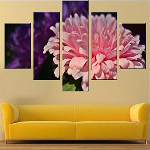 Chrysanthème rose tableau moderne 5 pièces pour sublimer votre déco de salon