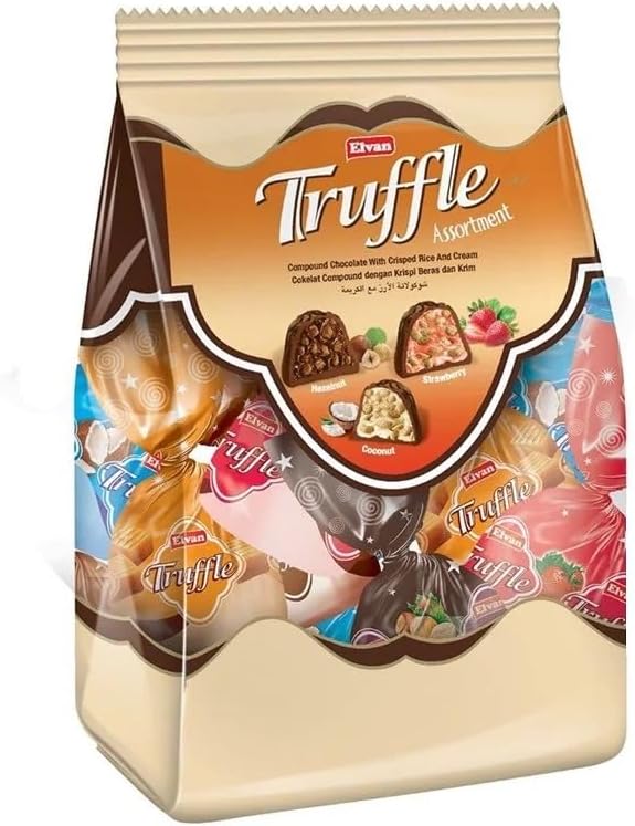 Elvan Truffle Assortment Mini Bag, Truffle Mix Assortment Of Hazelnut, Strawberry and Coconut flavoured cream filled rice puff milk cocoa products (150 gram) (Pack of 1)