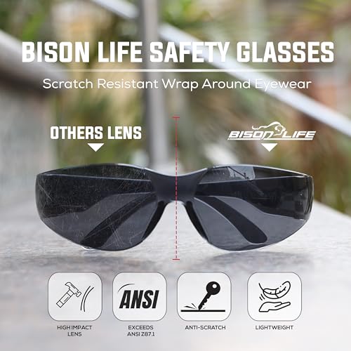 Image of BISON LIFE Clear Safety Glasses - ANSI Z87.1 Certified Scratch & Impact Resistant Eye Protection Goggles for Men & Women