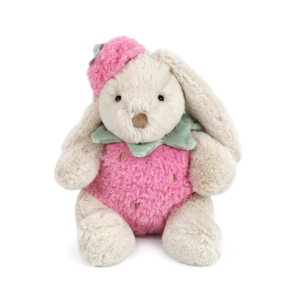 MON AMI Berry Sweet Bunny Plush Toy | 10 Inch Soft Stuffed Animal | Cute Pink Bunny Doll with Strawberry Outfit Floppy Ears | Cuddly Plush for Kids Babies Toddlers | Nursery Decor Gift