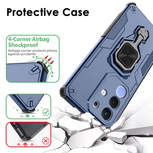 Image of TheGiftKart Tough Armor Bumper Back Case Cover for iQOO Z10x 5G / Vivo T4x 5G | Ring Holder & Kickstand In-Built | 360 Degree Protection Back Case Cover for iQOO Z10x 5G / Vivo T4x 5G (PC & TPU, Blue)