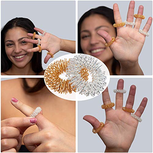 Massage Ring,20 Stücke Finger Massage Ring,Finger Massage Ring Set,Finger-Ringe für Fingermassage,für Jugendliche, Erwachsene, Stress Reduzierer und Massager(10 Gold + 10 Silber) - Image 5