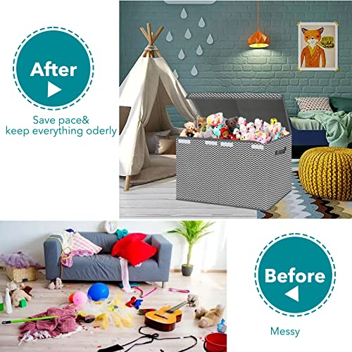 Xmasorme Large Toy Storage Organizer With Lid,Collapsible Toysbox Chest Basket Bins With Sturdy Handles For Kids, Boys, Girls, Nursery, Playroom, 25"X13" X16" #TOP5