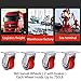 4 Pack 4-inch Heavy Duty Caster Wheels, Red Polyurethane Caster with Swivel Top Plate, 3000lb Total Capacity, for Rack Case, Home Furniture, Industrial Trailer (2 Rigid & 2 Swivel)