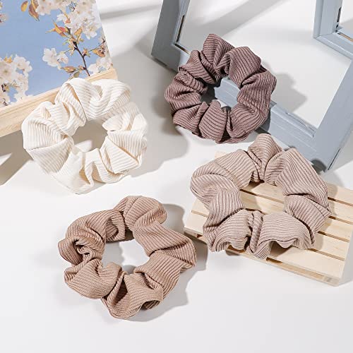 Image of Ivyu Scrunchie, Big Cotton Scrunchies for Women's and Girls, Brown Service, 4 Count, for All Hair Types, No Crease or Damage