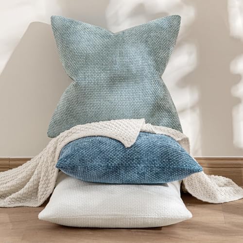 Image of MIULEE Pack of 2 Blue Throw Pillow Covers 20x20 Inch Coastal Summer Modern Boho Accent Decorative Pillow Covers Soft Chenille Farmhouse Cushion Covers for Home Decor Couch Bed Sofa Living Room