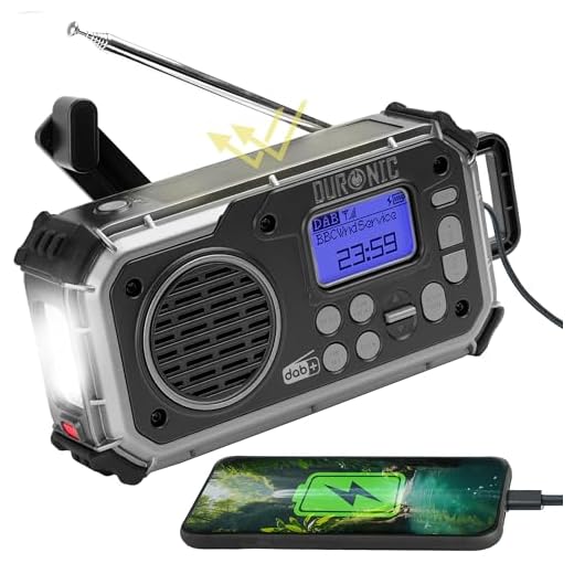 Duronic SDAB1 Radio Portable Dab+ avec Batterie ou 3 Piles AAA Recharge Solaire Manivelle Dynamo Radio Numérique Lampe Torche Alarme SOS Camping Randonnée Extérieur Urgences