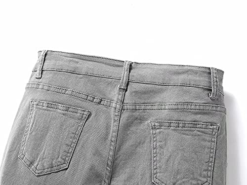 Calça jeans rasgada skinny desgastada destruída com zíper, Cinza, 12 Slim