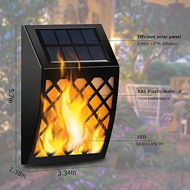 Dynaming Solar Flame Wall Lights Solar Powered Flickering Flame Wall Mounted Lattice Decorative