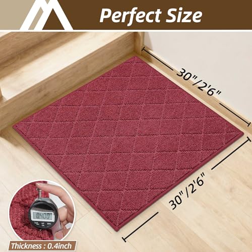Image of COSY HOMEER Stair Landing Rugs Non-Slip Corner Indoor Edging Stair Treads for Wooden Steps,Washable Soft Stair Landing Mat for Kids,Elder and Dogs,Polyester,TPE Backing,Red,30x30inch