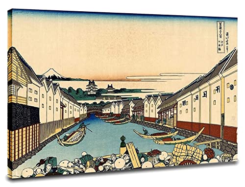 インテリア絵画 葛飾北斎 浮世絵 富嶽三十六景 ポスター 壁掛けアート 湿気を防ぐ キャンバスアート 写真 アートパネル 玄関 風水 開運 装飾画 部屋飾り 背景絵画 人気 贈り物 江?日本橋(木枠付きの完成品)30X45cm