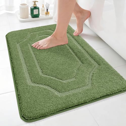 BEQHAUSE Bath Mat, Non-Slip Polyester Bathroom Rug, Soft and Absorbent, Quick Dry Shaggy Shower Mat, 20" x 32", Green Green 20"x32"