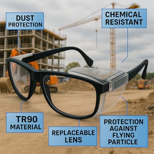 Image of FAMOUS Prescription safety eyeglass frames for men and women tr90 material polycarbonate side shield material black colour frame