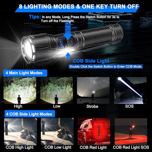 Image of Banral Rechargeable Magnetic Flashlights High Lumens, Super Bright LED Powerful Flashlight 8 Modes with COB Work Light, Waterproof Handheld Flash Light for Camping (2 Pack with Paper Box, Black)