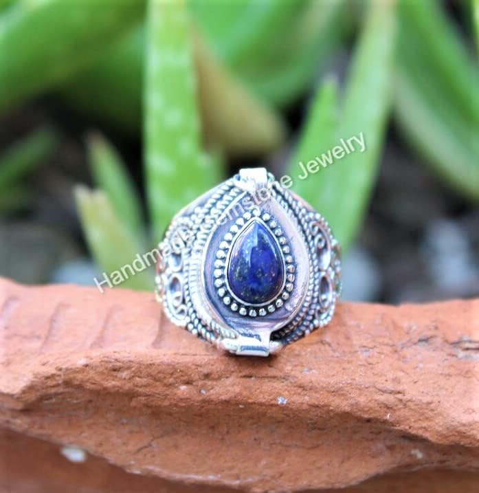 Lapis Lazuli Ring, Poison Box Ring, September Birthstone Ring, Teardrop Stone Ring, Blue Lapis ~ Gemstone Ring, Locket Ring, Openable Ring, Designer Poison Pill Box, Lapis Lazuli Jewelry