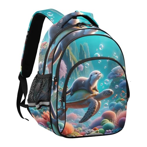 Sea Turtle Otter Cute Kids Backpack Girls Boys Personalized School Bookbag with Animal Print Fun Toddler Daypack, Custom Back to School Bag, Small3