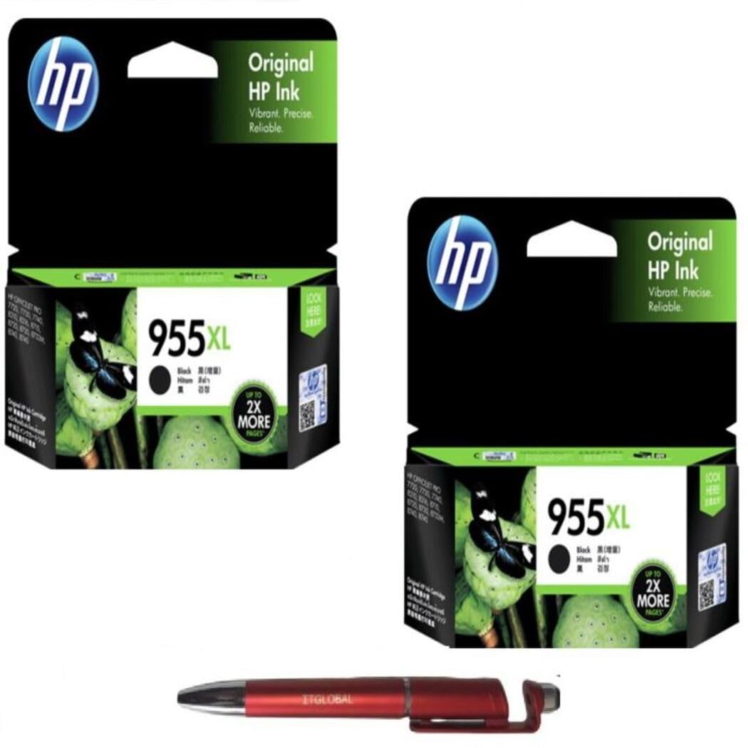 Value Pack Combo OG 955XL Black (Set of 2) Ink Cartridge for HP Selected Printer with 3in1 Multi-Function Creative Mobile Phone Stand, Stylus Pen, Ballpoint Pen (Very Colors) | 955XL Ink
