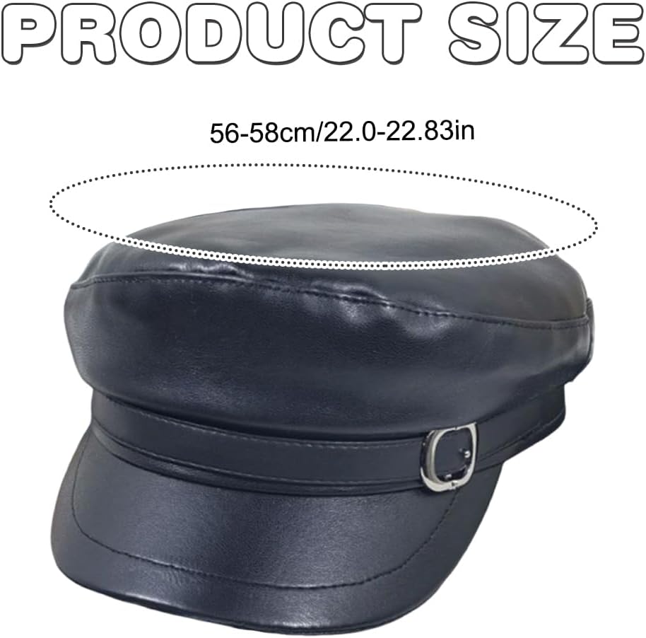 Women's PU Leather Flat Top Newsboy Cap Vintage Visor Beret Painter Bakerboy Cap Cabbie Hat - Image 4