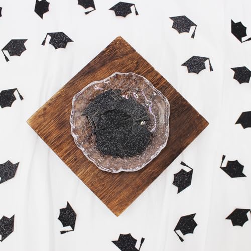 Image of 200PC Black Grad Cap Graduation Confetti for Table Glitter Graduation Hat Table Scatter for Class of 2026 Grad Party Decorations