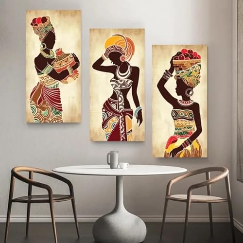 Art mural vintage noir africain pour habiller un mur vide avec un triptyque sur toile elegant