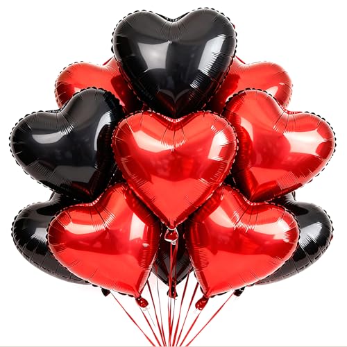 LYNSP Red and Black Heart Balloons 18Pcs 18 Inch Heart Shaped Foil Balloons for Valentine's Day Wedding Bridal Shower Anniversary Engagement Party Supplies by LYNSP - Used condition - US$7.05