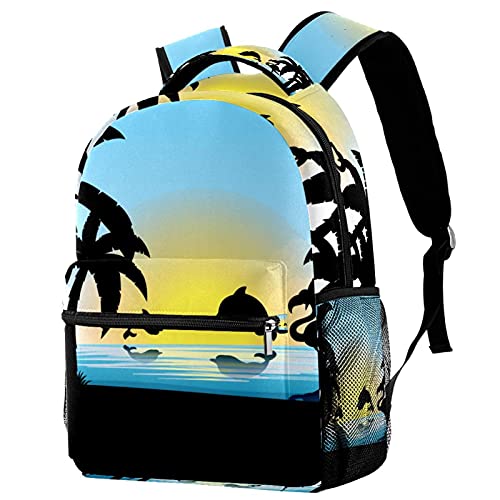 Sac à dos d'école grand format dauphin et flamant rose multicolore pour fille et garçon