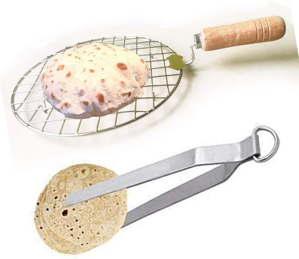 Sahishnu Online & Marketing Round Roasting Net with Cooking Tong,Papad Roaster, Roasting Pan,Wire Roaster,Roasting Net, Steel Cooking Tong,Chimata