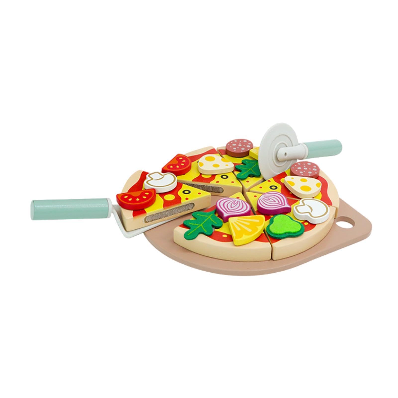 Juguete de Pizza, Juguete Educativo para Cortar Comida, Juguete de Cocina, Bandeja de Accesorios de Madera, Pintura Al Agua para Niños, Adecuado para