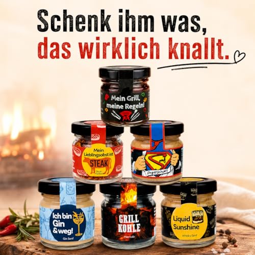 Geschenkset Grillen \Echte Männer grillen mit Kohle\, Altenburger Origanl Senf-Set als Geschenidee für Männer und Frauen, Präsentkorb, Präsent-Box als Ostergeschenk