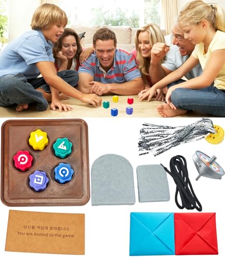 Audbene Gonggi Korean Game Stone Set,Traditional Korean Tossing Stone Game, Korean Gonggi Jack Stone Pebbles Set(BrownBase, Full Set)