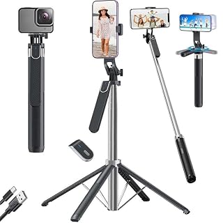 Kratos CT 65" Selfie Stick Tripod with Reinforced 4-Leg Tripod Stand Comes with 360° Rotatable Handle for Panoramic Shots with Detachable BT. Ultimate Stability for Smartphones, Ring Lights